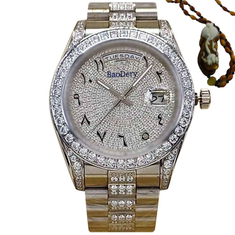 Customized Logo41mm fashionable men's watch, Arabic numerals, diamond watch, mechanical movement, the best gift for men