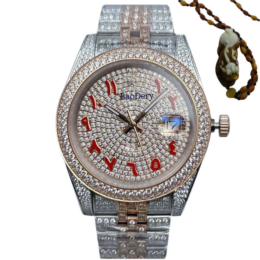 Customized Logo41mm fashionable men's watch, Arabic numerals, diamond watch, mechanical movement, the best gift for men