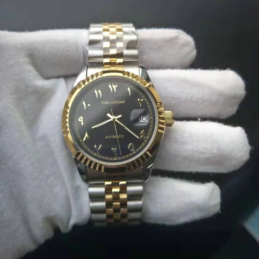 Branded Arabic Watches Stainless Steel Wristwatch Arabian Muslim Clocks Waterproof Automatic Movement Mechanical Machine