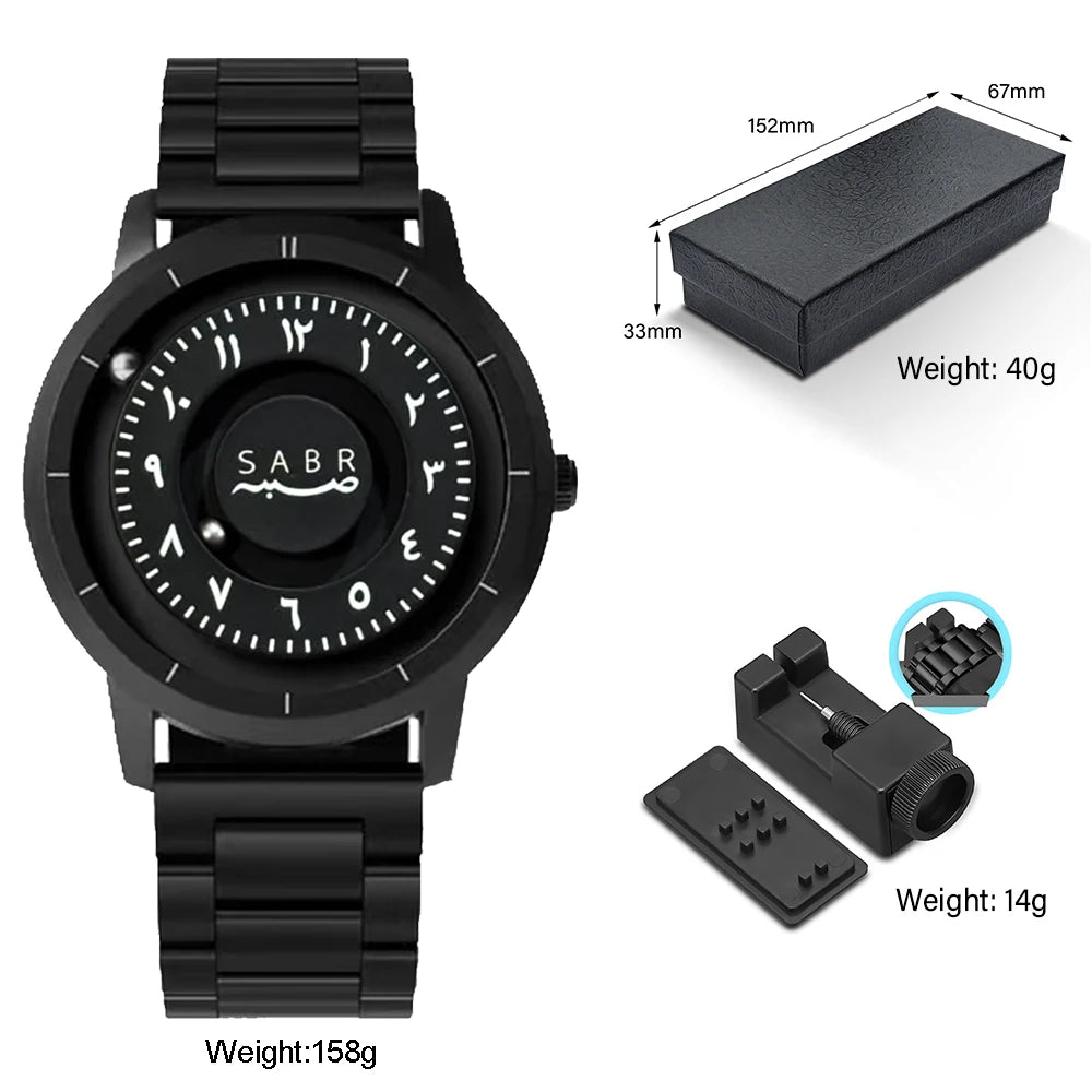 Sabr Arabic Numerals Men's Quartz Watch Fashion Luxury Stainless Steel Creative Sliding Hands Magnetic Watch