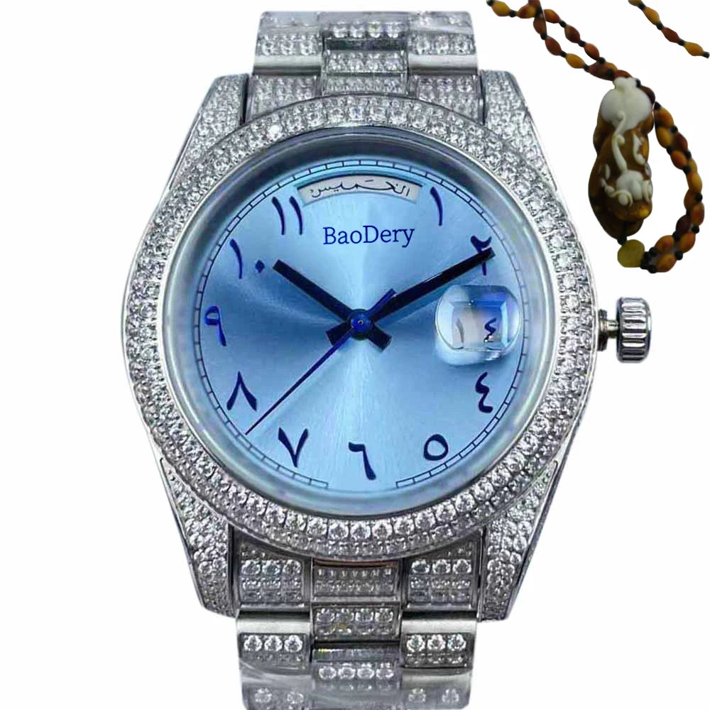 Customized Logo41mm fashionable men's watch, Arabic numerals, diamond watch, mechanical movement, the best gift for men