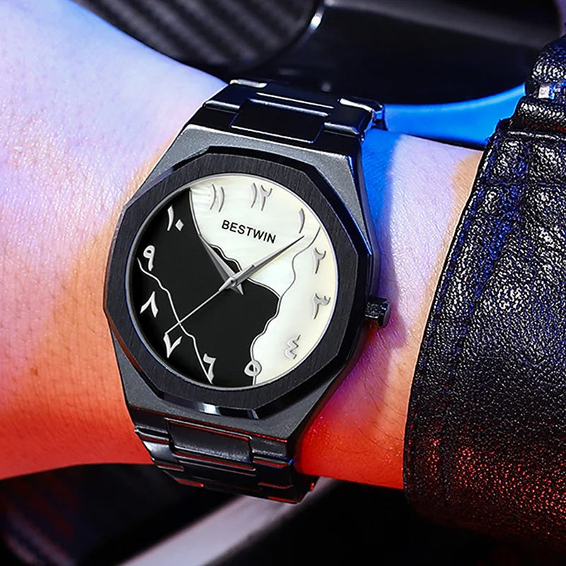 Luxury Watch Men's Watch Gold Arabic Numerals Shell Large Dial Quartz Business Watch Personalized Steel Band Clock Delivery Box