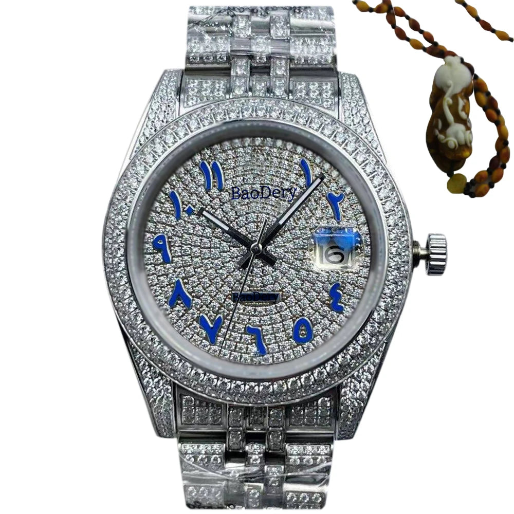 Customized Logo41mm fashionable men's watch, Arabic numerals, diamond watch, mechanical movement, the best gift for men