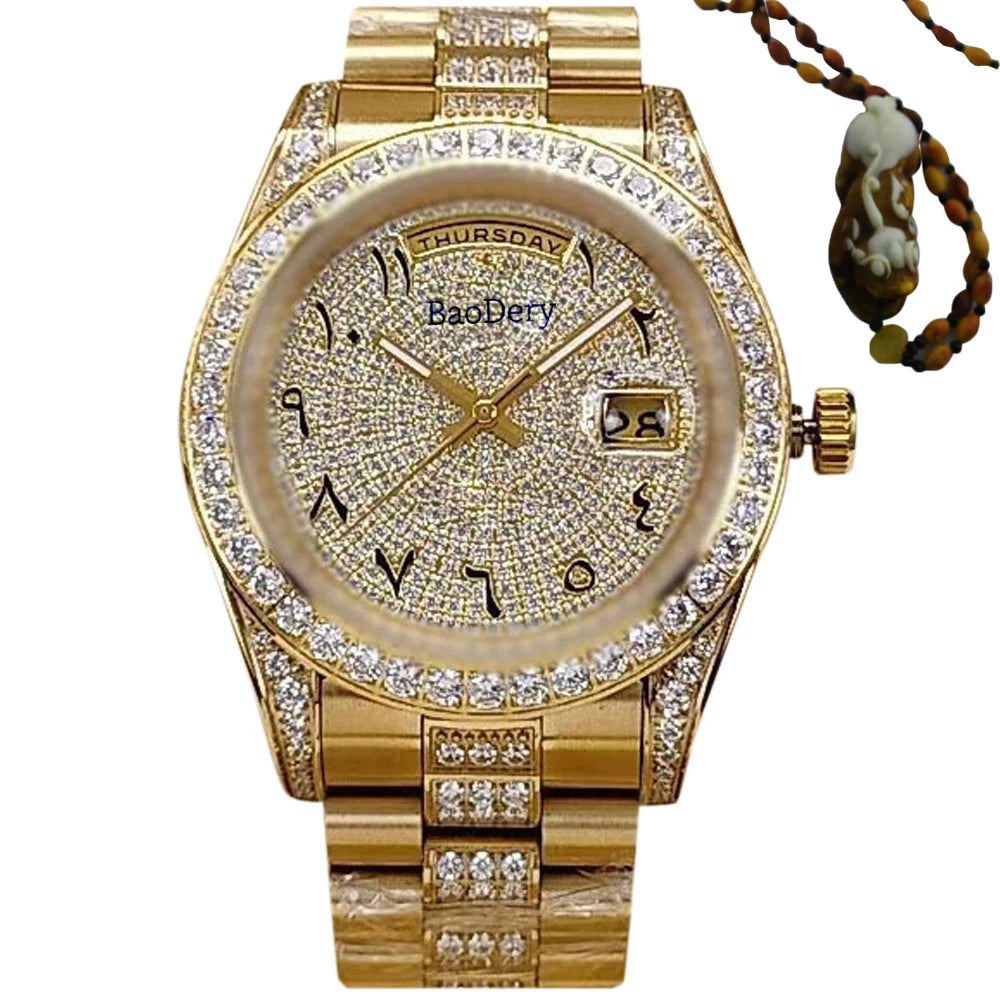 Customized Logo41mm fashionable men's watch, Arabic numerals, diamond watch, mechanical movement, the best gift for men